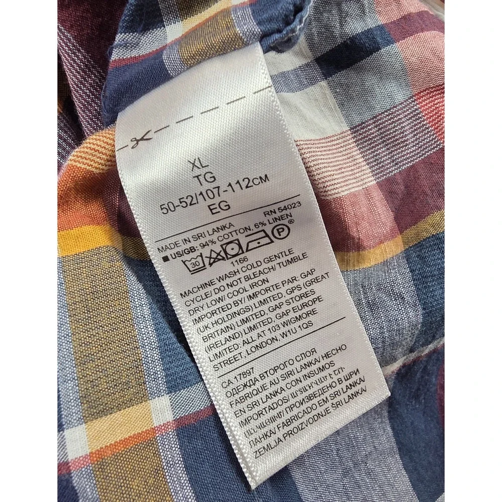 Banana Republic Untucked Slim Fit Blue Plaid Long Sleeve Men's Size XL